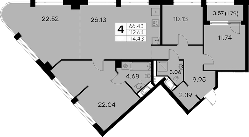 3-комнатная квартира 114.43 м², 4/19 эт., ЖК «GloraX Aura Vasileostrovsky»